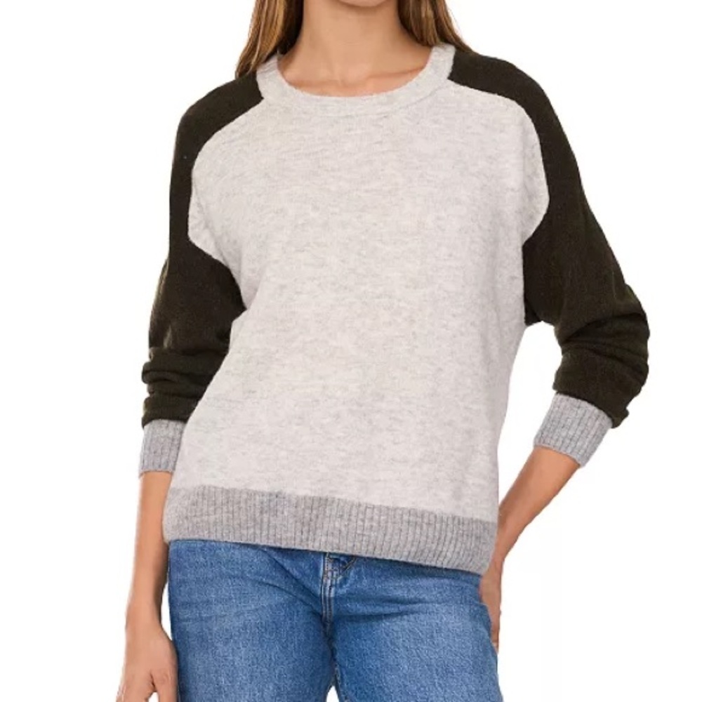 Vince Camuto Women’s Colorblocked Raglan-Sleeve Sweater XL |Stylish Crewneck Top